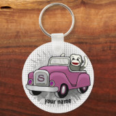 Sock Monkey Driving Car Sleutelhanger (Voorkant)