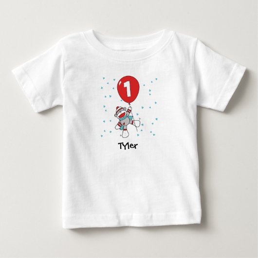 Sock Monkey Eerste Verjaardag Baby T-shirt (Voorkant)