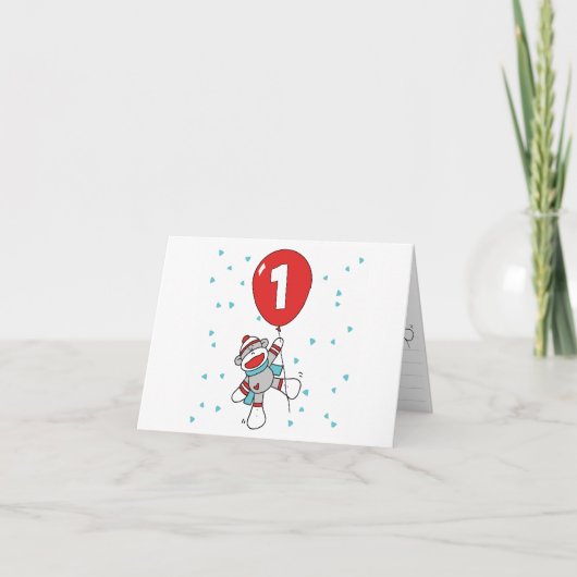 Sock Monkey Eerste Verjaardag Fill-in Uitnodiginge (Voorkant)