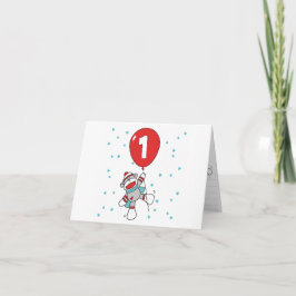 Sock Monkey Eerste Verjaardag Fill-in Uitnodiginge