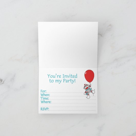 Sock Monkey Eerste Verjaardag Fill-in Uitnodiginge (Binnen)