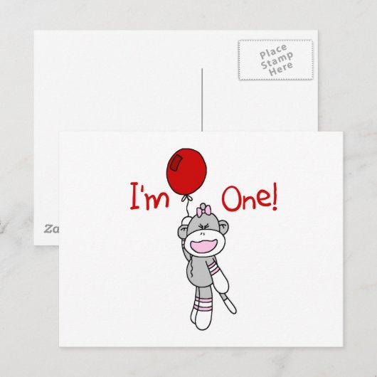 Sock Monkey Eerste Verjaardag Tshirts en geschenke Briefkaart (Voorkant / Achterkant)