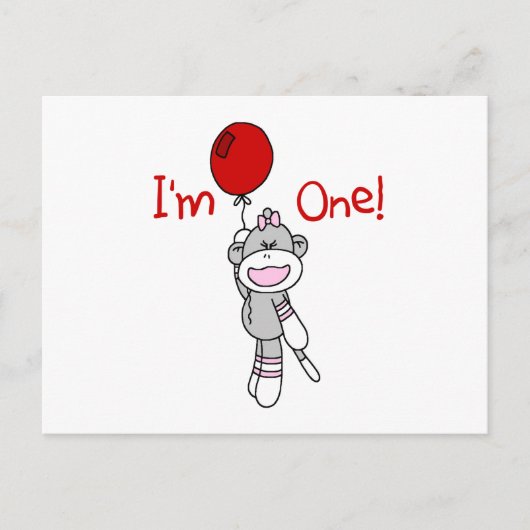 Sock Monkey Eerste Verjaardag Tshirts en geschenke Briefkaart (Voorkant)