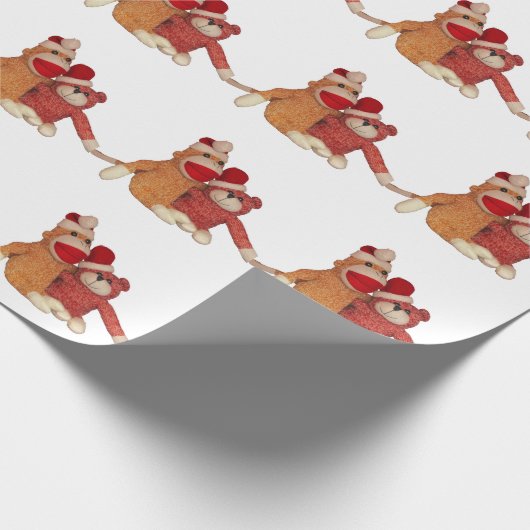 Sock Monkey en Beer in Santa Hats Cadeaupapier (Hoek)