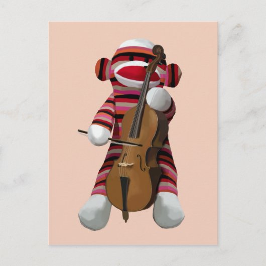 Sock Monkey en Cello 2 Briefkaart (Voorkant)