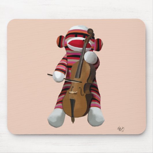 Sock Monkey en Cello 2 Muismat (Voorkant)