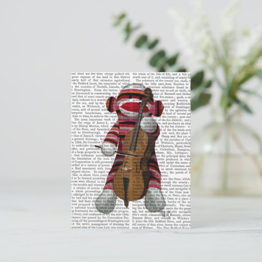 Sock Monkey en Cello Briefkaart (Staand voorkant)