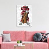 Sock Monkey en Cello Canvas Afdruk (Insitu (Woonkamer))