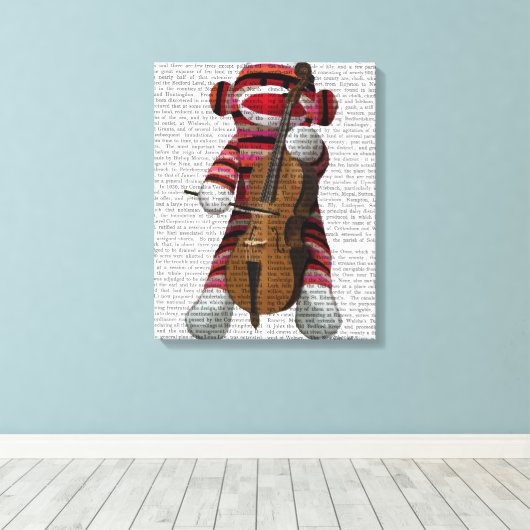 Sock Monkey en Cello Canvas Afdruk (Insitu (Houten vloer))