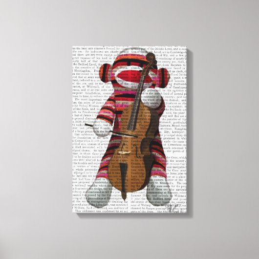 Sock Monkey en Cello Canvas Afdruk (Voorkant)