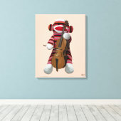 Sock Monkey en Cello Canvas Afdruk (Insitu (Houten vloer))