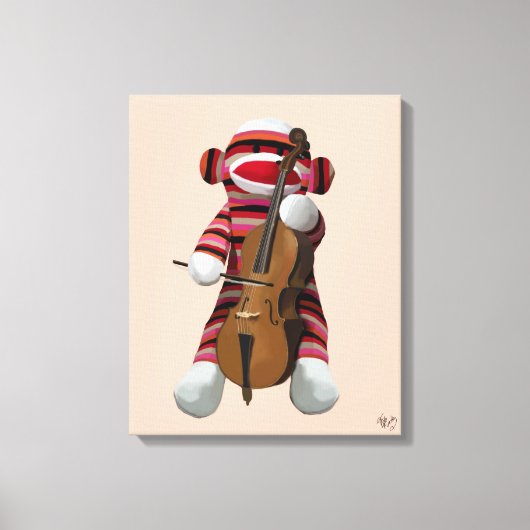 Sock Monkey en Cello Canvas Afdruk (Voorkant)