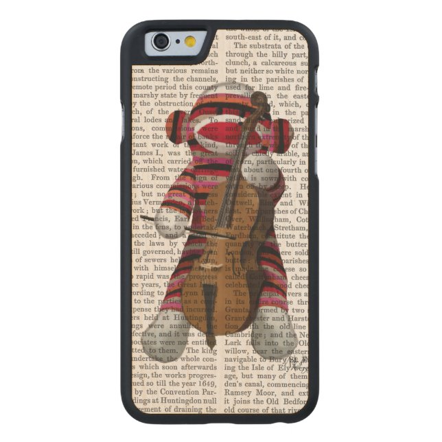 Sock Monkey en Cello Carved Wood iPhone Hoesje (Achterkant)