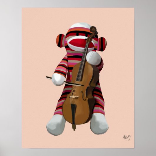 Sock Monkey en Cello Poster (Voorkant)