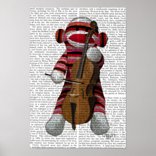 Sock Monkey en Cello Poster