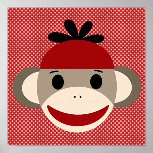 Sock Monkey en Polka Dot Art Poster (Voorkant)