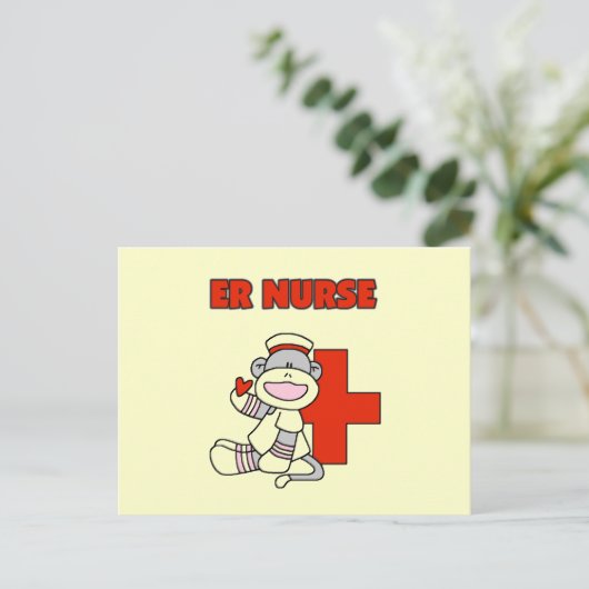 Sock Monkey ER Nurse T-shirts en cadeautjes Briefkaart (Staand voorkant)