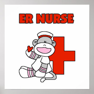 Sock Monkey ER Nurse T-shirts en cadeautjes Poster