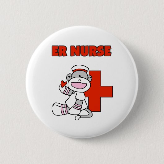 Sock Monkey ER Nurse T-shirts en cadeautjes Ronde Button 5,7 Cm (Voorkant)