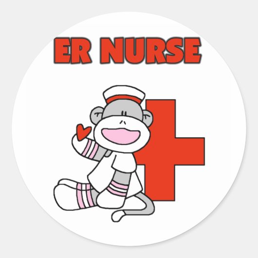 Sock Monkey ER Nurse T-shirts en cadeautjes Ronde Sticker (Voorkant)
