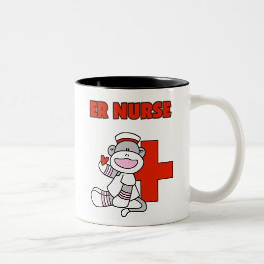 Sock Monkey ER Nurse T-shirts en cadeautjes Tweekleurige Koffiemok (Rechts)