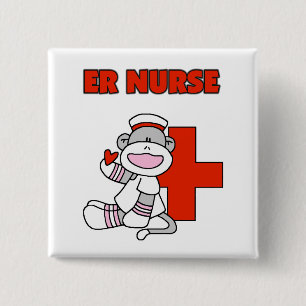 Sock Monkey ER Nurse T-shirts en cadeautjes Vierkante Button 5,1 Cm