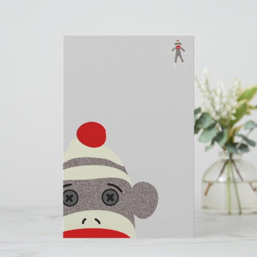 Sock Monkey Face Briefpapier (Staand voorkant)