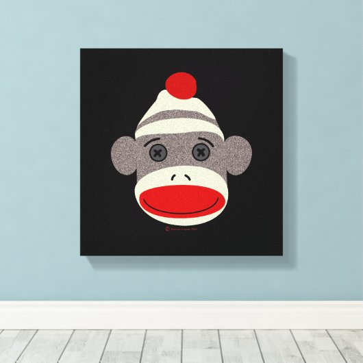 Sock Monkey Face Canvas Afdruk (Insitu (Houten vloer))