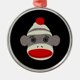 Sock Monkey Face Metalen Ornament