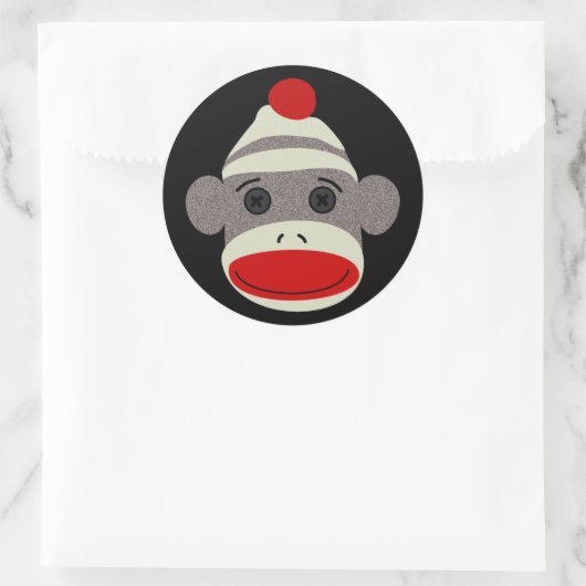 Sock Monkey Face Ronde Sticker (Tas)