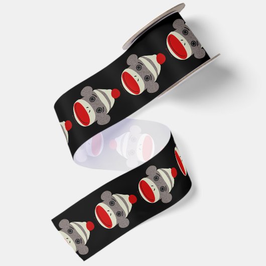 Sock Monkey Face Satijnen Lint (Achterkant)