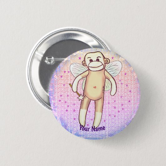 Sock monkey Fairy Ronde Button 5,7 Cm (Voorkant /achterkant)
