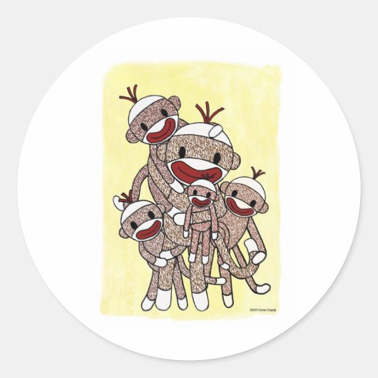 Sock Monkey Family 04 Ronde Sticker (Voorkant)