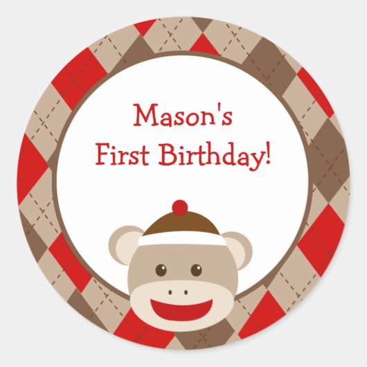 Sock Monkey Favor Stickers (Voorkant)