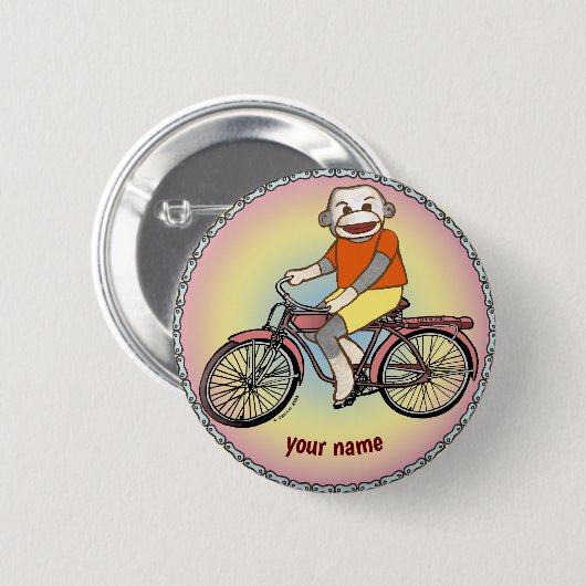 Sock Monkey Fiets Ronde Button 5,7 Cm (Voorkant /achterkant)