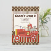 Sock Monkey, Fire Truck Boy Verjaardagsfeest Uitno Kaart (Staand voorkant)