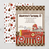 Sock Monkey, Fire Truck Boy Verjaardagsfeest Uitno Kaart (Voorkant / Achterkant)