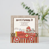 Sock Monkey, Fire Truck Boy Verjaardagsfeest Uitno Kaart (Staand voorkant)