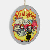 Sock Monkey Firetruck Brandweerman Keramisch Ornament (Rechts)