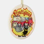 Sock Monkey Firetruck Brandweerman Keramisch Ornament (Rechts)