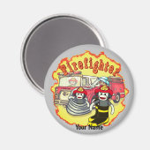 Sock Monkey Firetruck Brandweerman Magneet (Voorkant / Achterkant)