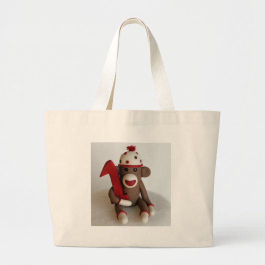 Sock Monkey First Birthday Grote Tote Bag (Voorkant)