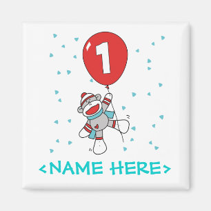 Sock Monkey First Birthday Magneet