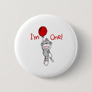 Sock Monkey First Birthday Ronde Button 5,7 Cm