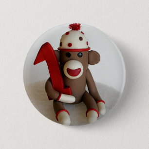 Sock Monkey First Birthday Ronde Button 5,7 Cm