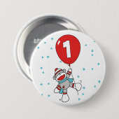 Sock Monkey First Birthday Ronde Button 7,6 Cm (Voorkant /achterkant)