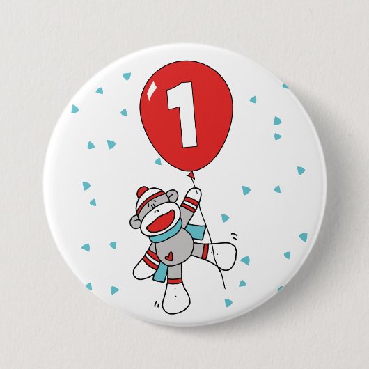 Sock Monkey First Birthday Ronde Button 7,6 Cm (Voorkant)