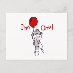 Sock Monkey First Birthday Tshirts en cadeaus Briefkaart