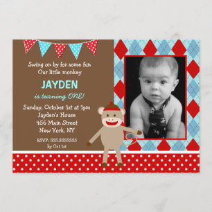 Sock Monkey Foto Birthday Party Kaart