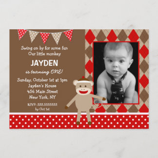 Sock Monkey Foto Birthday-uitnodigingen Kaart